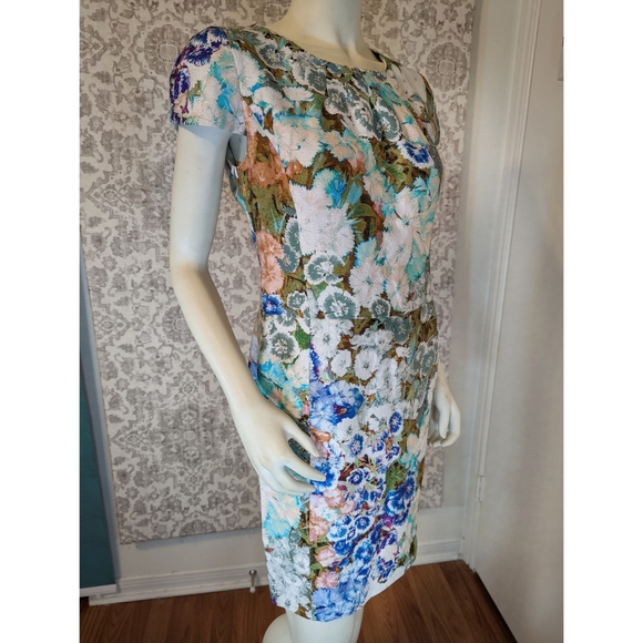 Etro Metallic Floral Pearlescent Sheath Dress - Picture 3 of 9